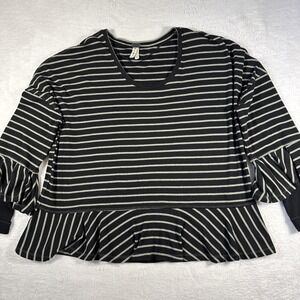 Free People We The Free Medium Black Green Striped Boho Stretch Top